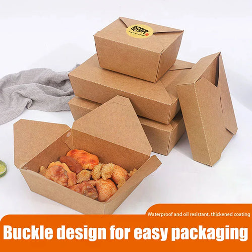 10Pcs Disposable Fast Food Box Thickened Kraft Paper Folding Packaging Box Bento Cake Grilled Meat Salad Food Container For Rest